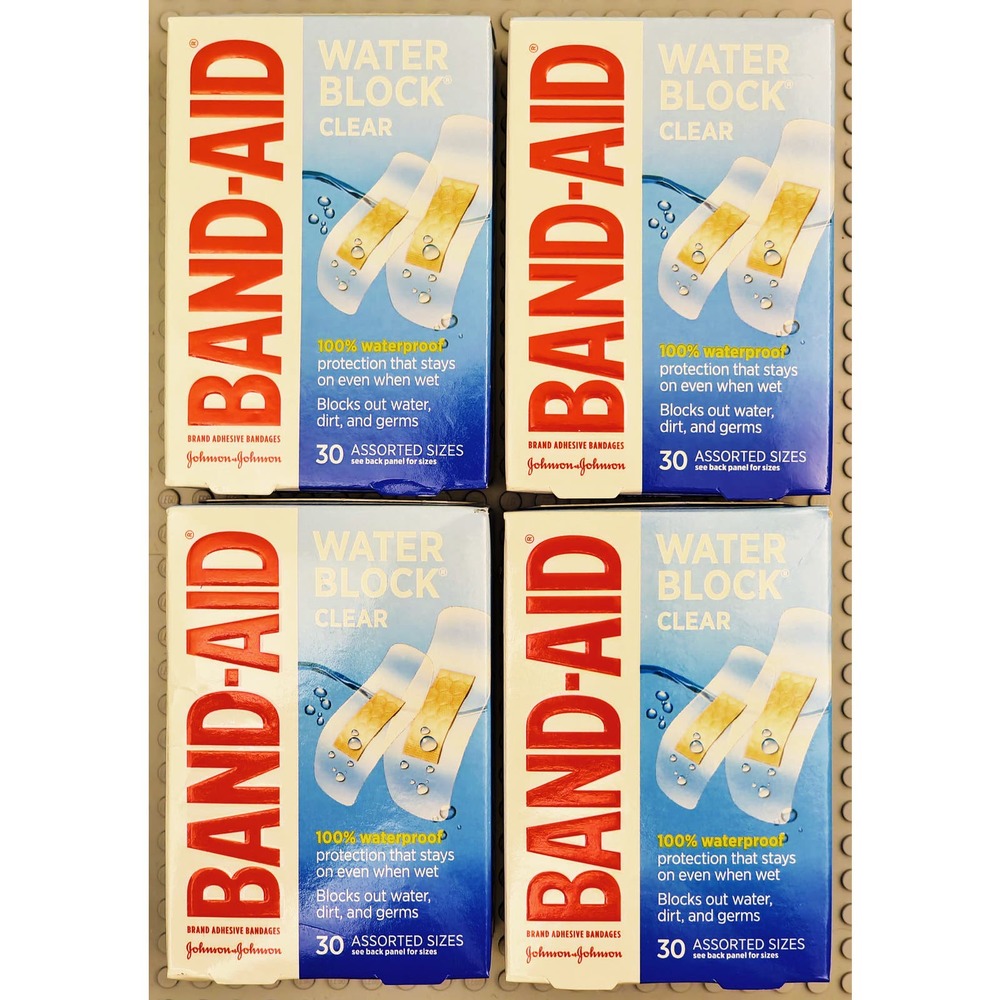 4x Band-Aid‎ Water Block Clear Bandages 30ct Waterproof Deadstock Clearance NEW